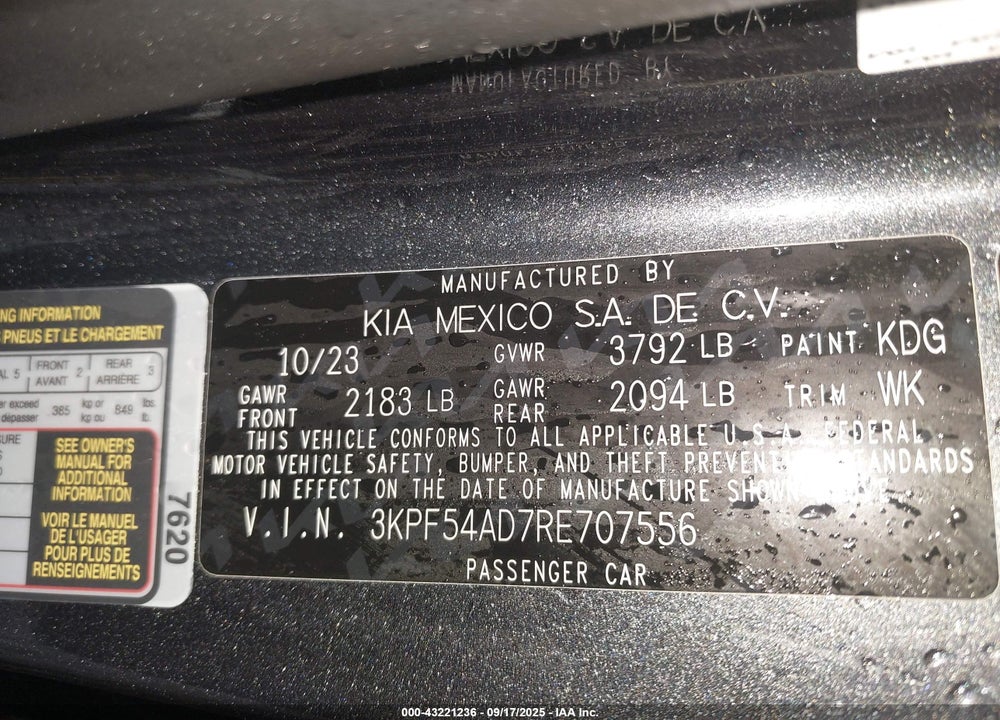 2024 KIA FORTE VIN: 3KPF54AD7RE707556