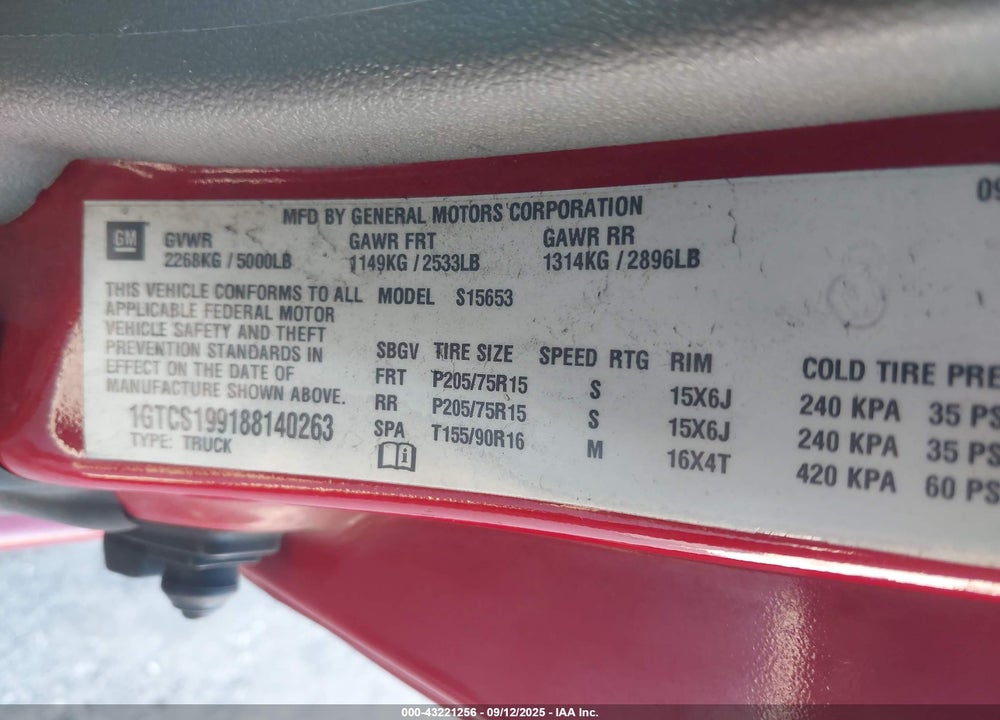 2008 GMC CANYON YC1 VIN: 1GTCS199188140263