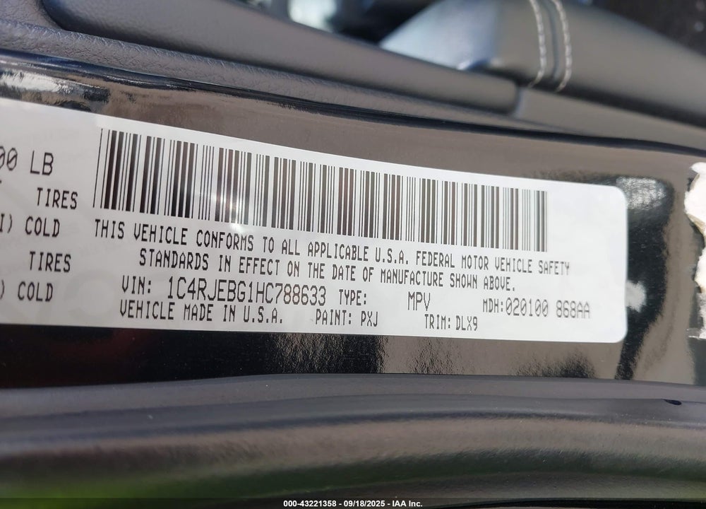 2017 JEEP GRAND CHEROKEE VIN: 1C4RJEBG1HC788633