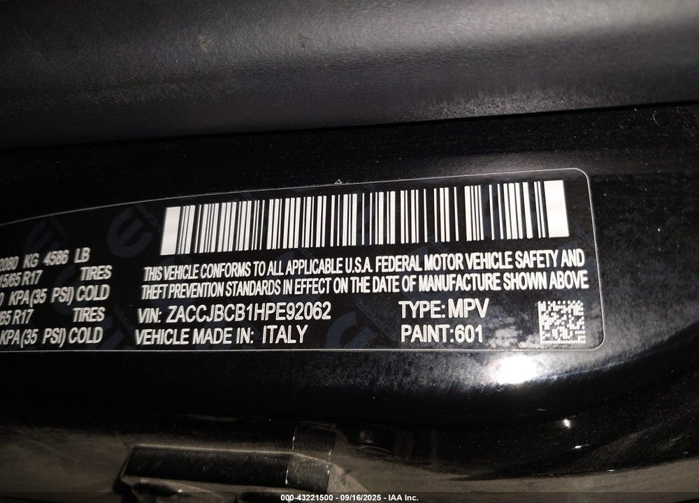 2017 JEEP RENEGADE VIN: ZACCJBCB1HPE92062