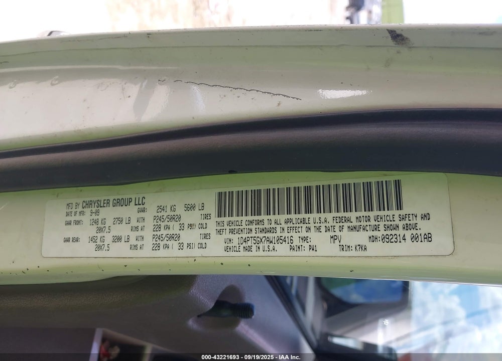 2010 DODGE NITRO VIN: 1D4PT5GX7AW105416