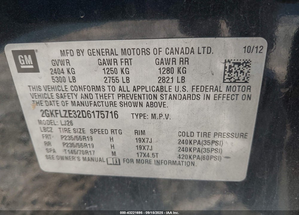 2013 GMC TERRAIN VIN: 2GKFLZE32D6175716
