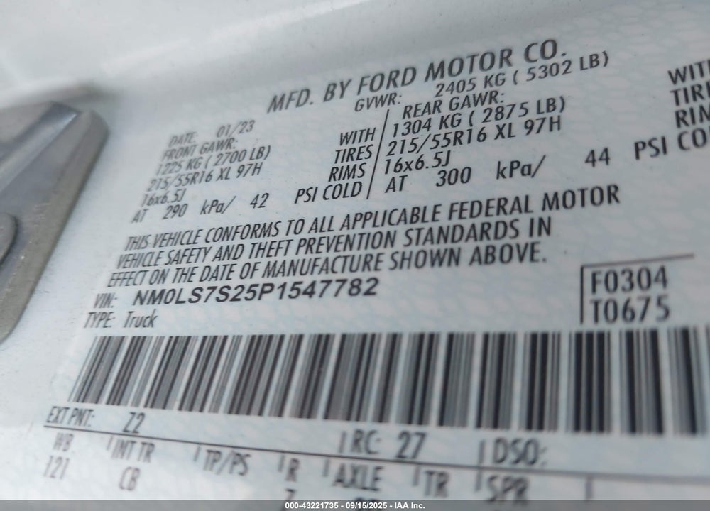 2023 FORD TRANSIT CONNECT XL VIN: NM0LS7S25P1547782