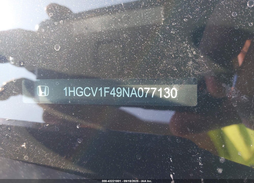 2022 HONDA ACCORD VIN: 1HGCV1F49NA077130
