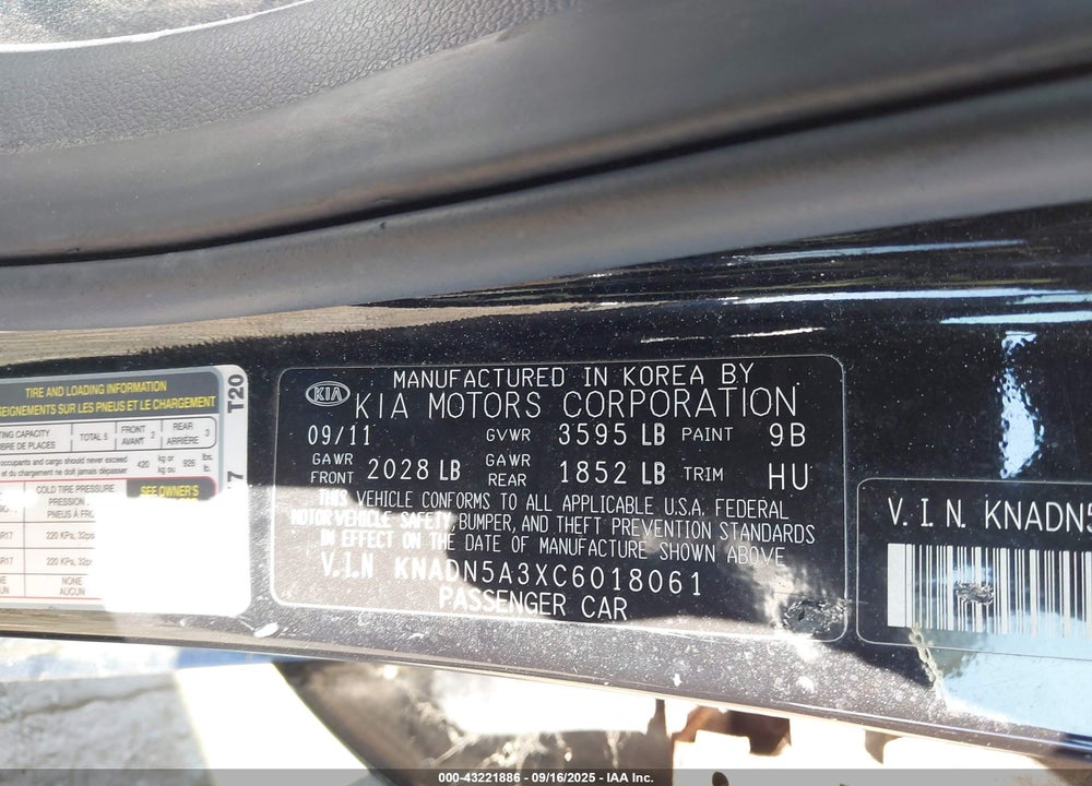2012 KIA RIO VIN: KNADN5A3XC6018061