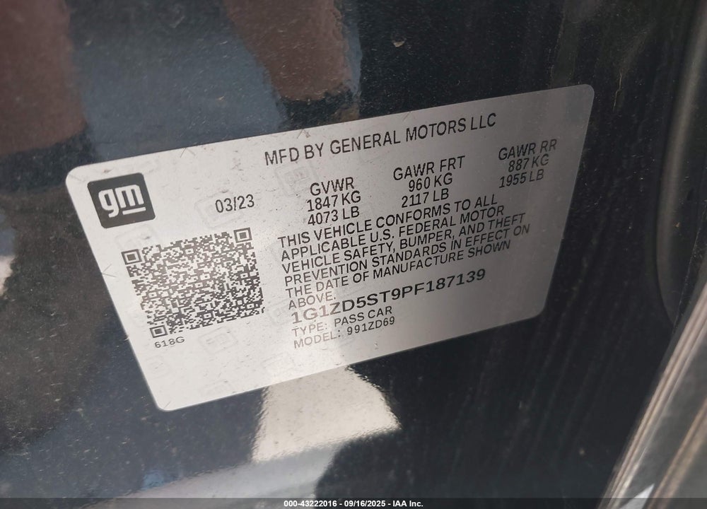 2023 CHEVROLET MALIBU VIN: 1G1ZD5ST9PF187139