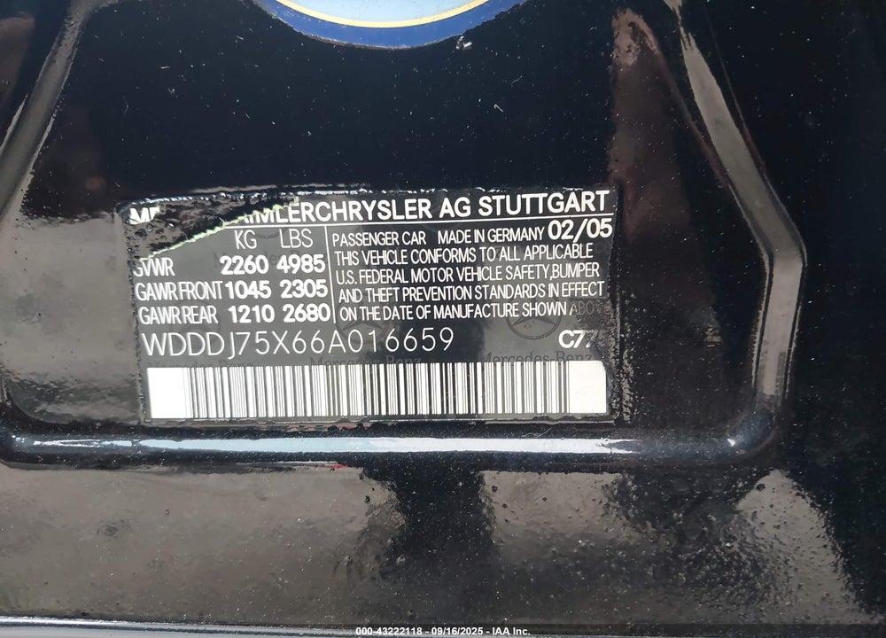2006 MERCEDES-BENZ CLS 500 VIN: WDDDJ75X66A016659