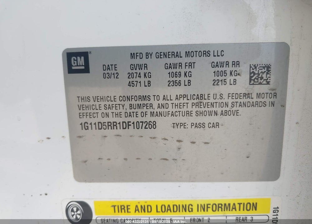 2013 CHEVROLET MALIBU ECO VIN: 1G11D5RR1DF107268