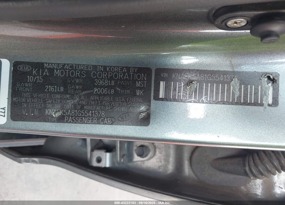 2016 KIA FORTE VIN: KNAFK5A81G5541378