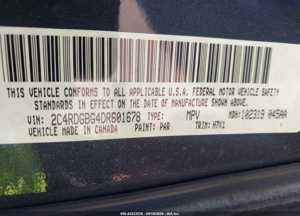 2013 DODGE GRAND CARAVAN SE VIN: 2C4RDGBG4DR601678