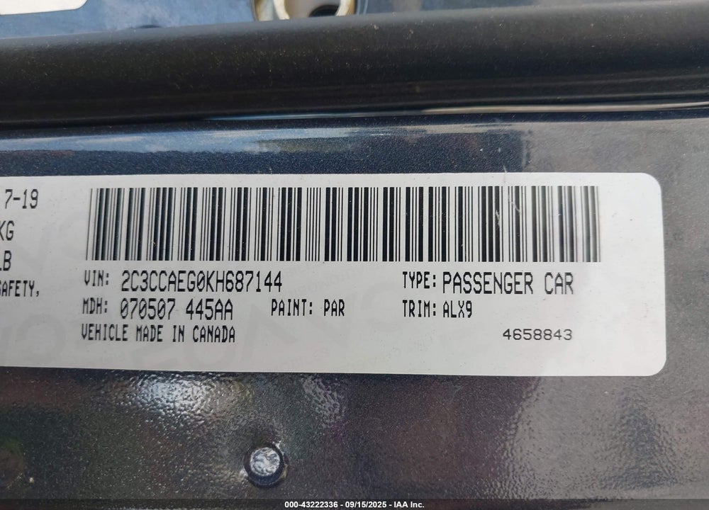 2019 CHRYSLER 300 VIN: 2C3CCAEG0KH687144
