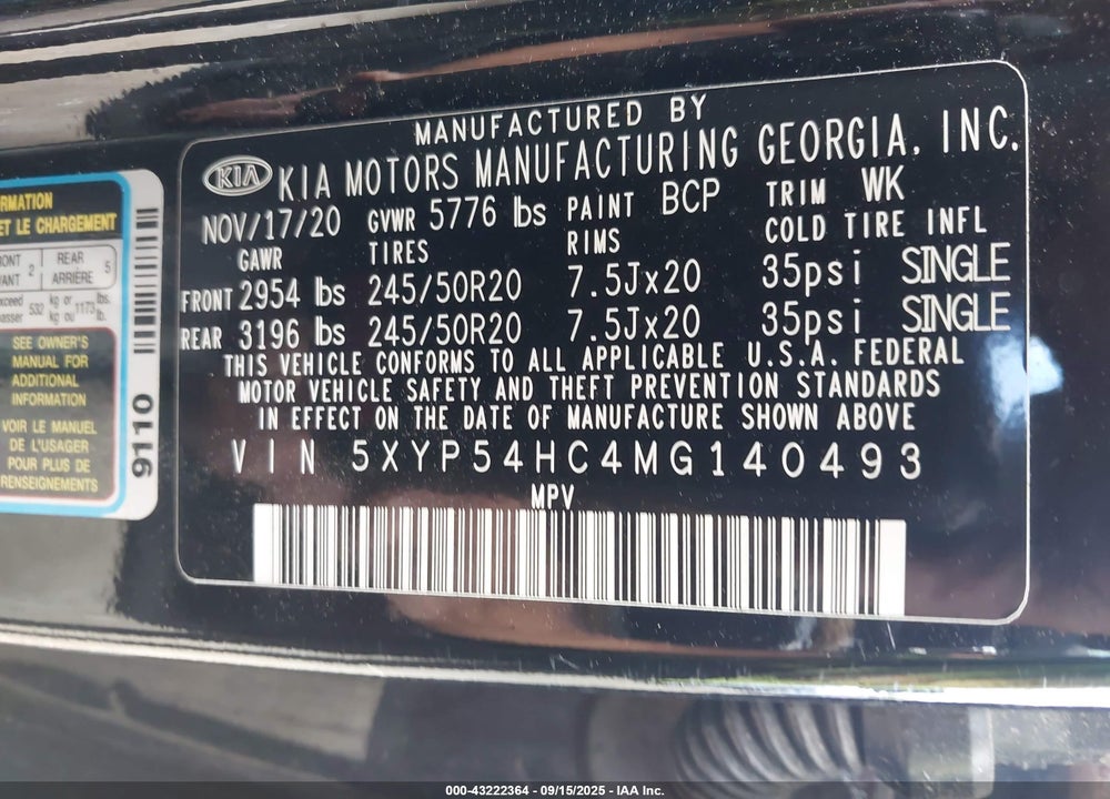 2021 KIA TELLURIDE VIN: 5XYP54HC4MG140493
