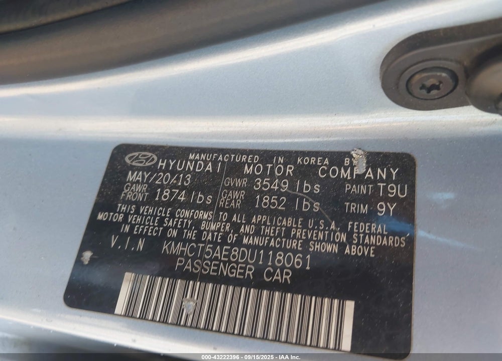 2013 HYUNDAI ACCENT GS VIN: KMHCT5AE8DU118061