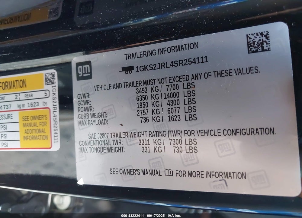 2025 GMC YUKON XL VIN: 1GKS2JRL4SR254111