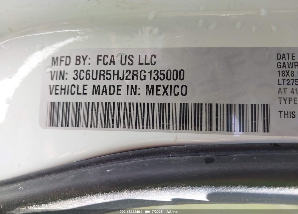 2024 RAM 2500 VIN: 3C6UR5HJ2RG135000