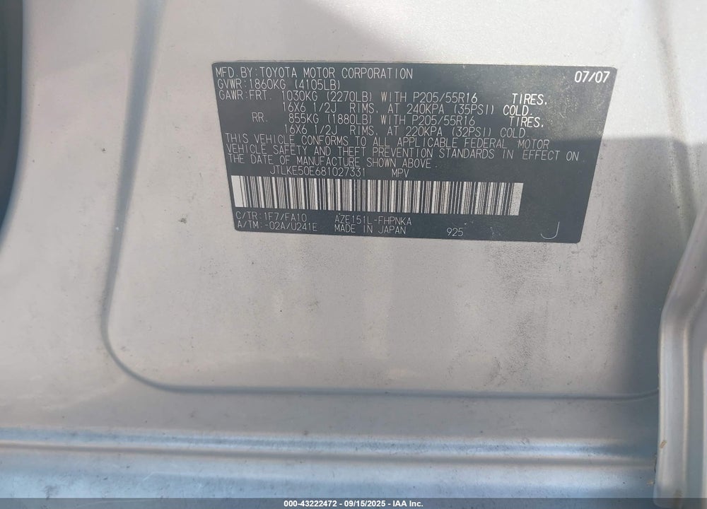 2008 SCION XB VIN: JTLKE50E681027331
