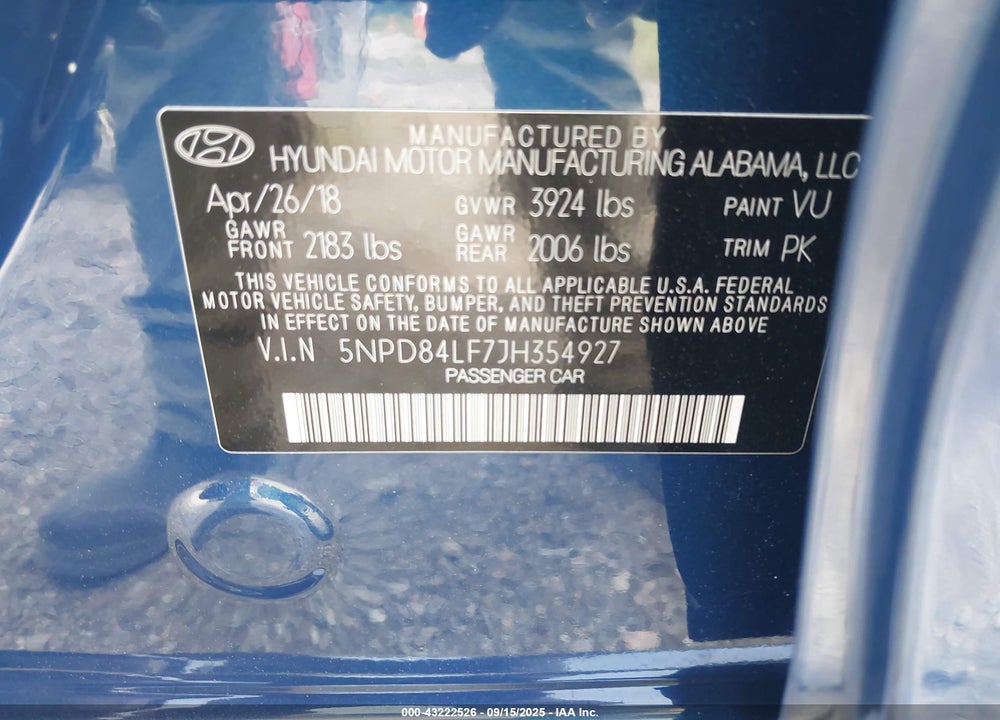2018 HYUNDAI ELANTRA LIMITED VIN: 5NPD84LF7JH354927