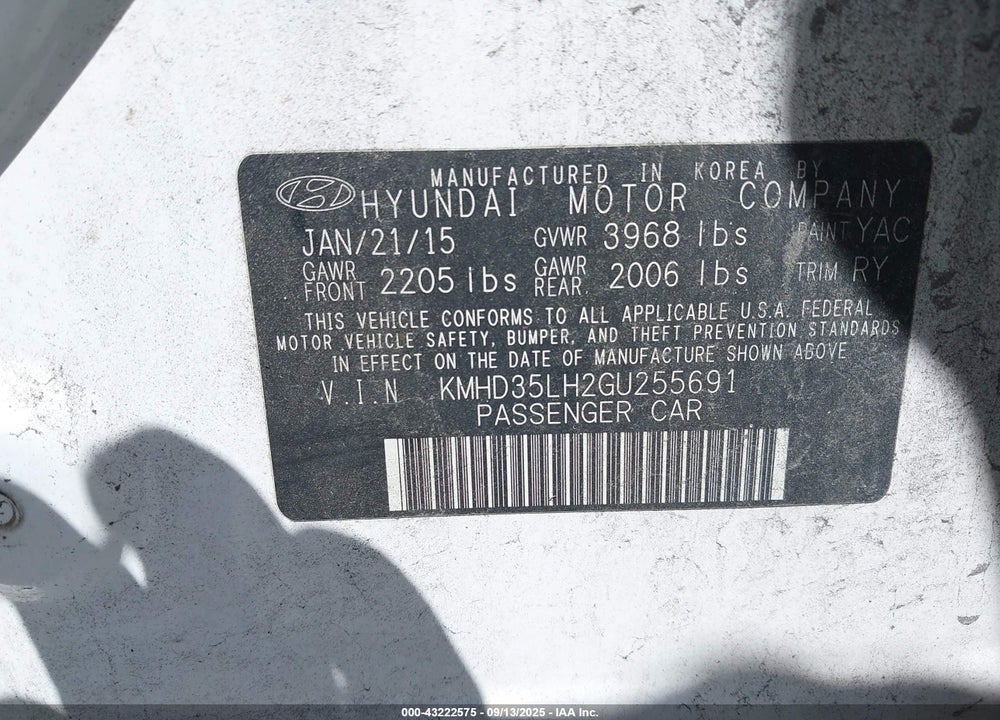 2016 HYUNDAI ELANTRA GT VIN: KMHD35LH2GU255691