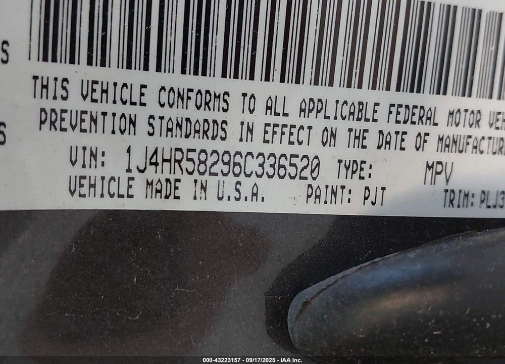 2006 JEEP GRAND CHEROKEE LIMITED VIN: 1J4HR58296C336520
