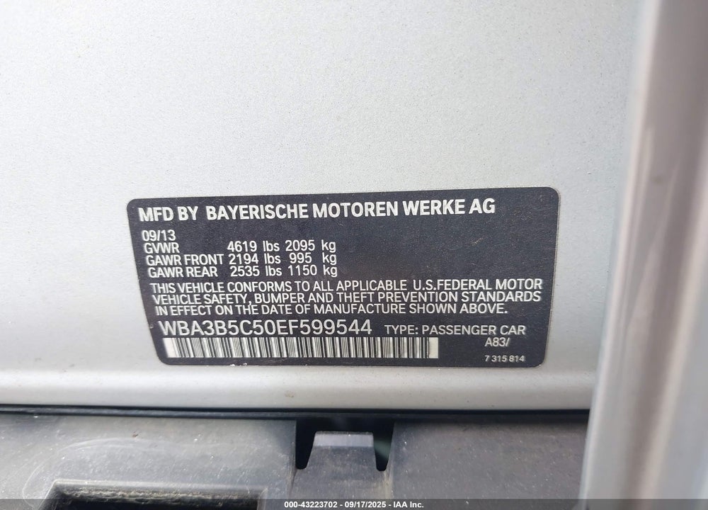 2014 BMW 328I XDRIVE VIN: WBA3B5C50EF599544