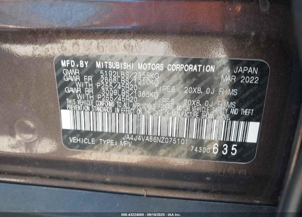 2022 MITSUBISHI OUTLANDER SEL 2.5 S-AWC/SEL LAUNCH EDITION S-AWC/SEL SPECIAL EDITION S-AWC VIN: JA4J4VA86NZ075101