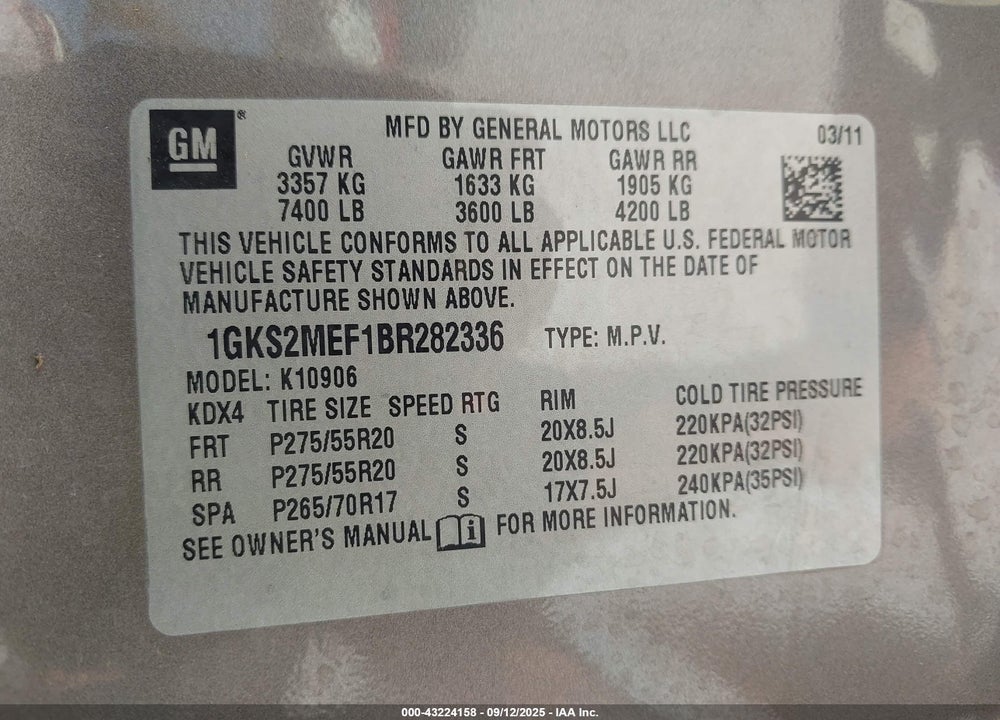 2011 GMC YUKON XL VIN: 1GKS2MEF1BR282336