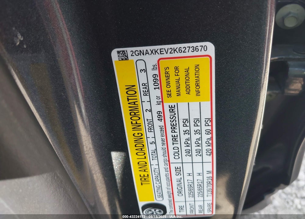 2019 CHEVROLET EQUINOX VIN: 2GNAXKEV2K6273670