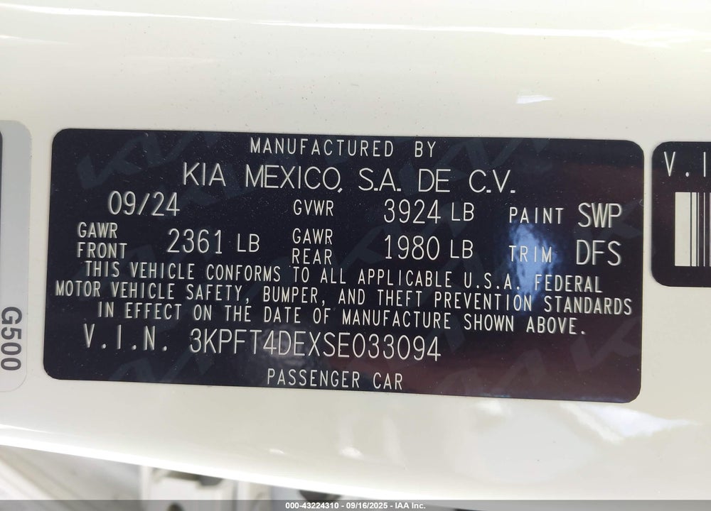 2025 KIA K4 VIN: 3KPFT4DEXSE033094