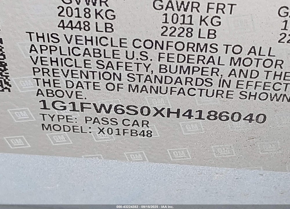 2017 CHEVROLET BOLT EV LT VIN: 1G1FW6S0XH4186040
