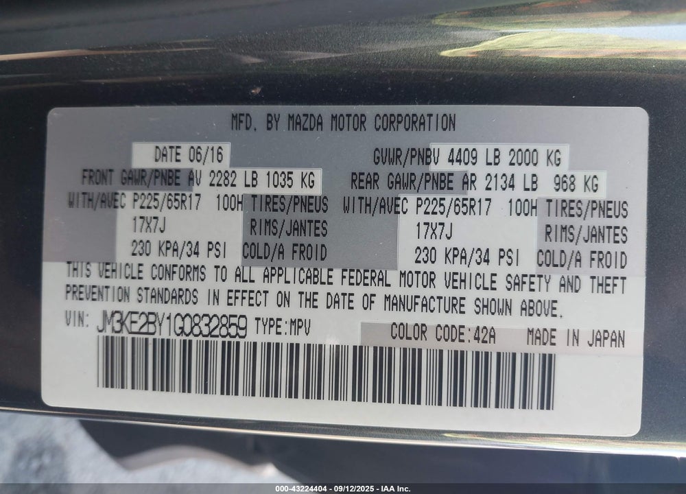 2016 MAZDA CX-5 VIN: JM3KE2BY1G0832859