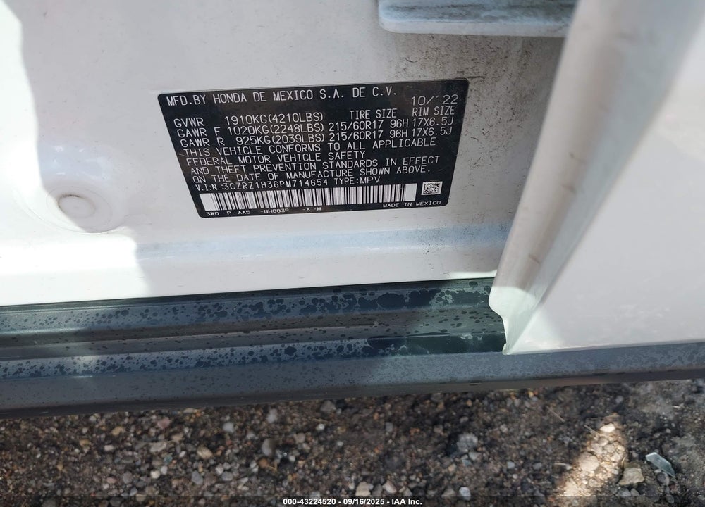 2023 HONDA HR-V 2WD LX VIN: 3CZRZ1H36PM714654