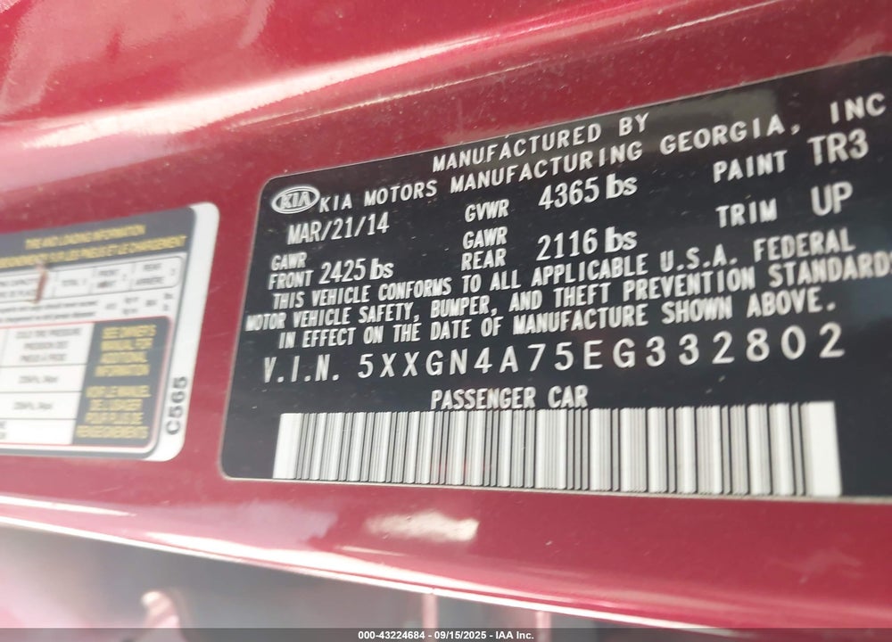 2014 KIA OPTIMA VIN: 5XXGN4A75EG332802
