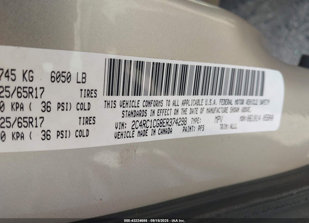 2014 CHRYSLER TOWN & COUNTRY TOURING-L VIN: 2C4RC1CG8ER374298