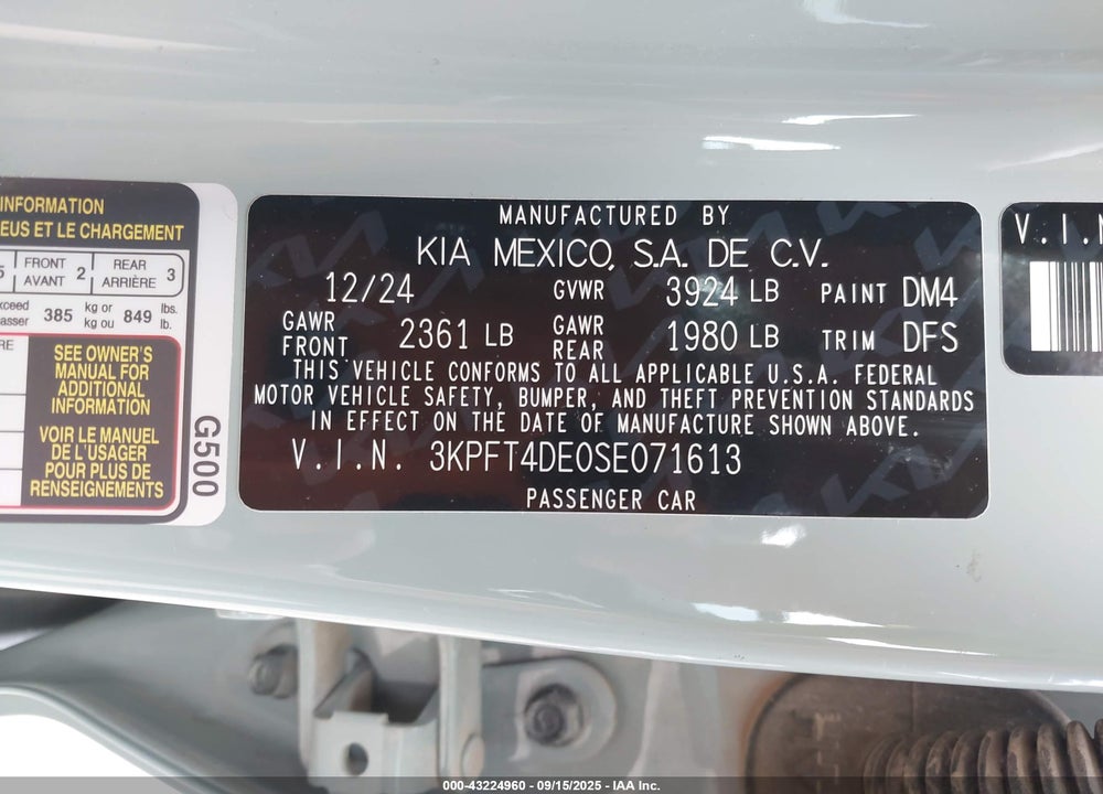 2025 KIA K4 VIN: 3KPFT4DE0SE071613