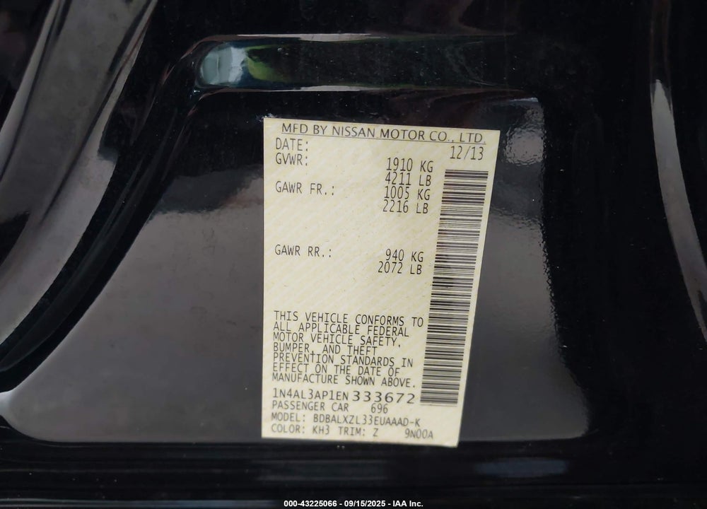 2014 NISSAN ALTIMA VIN: 1N4AL3AP1EN333672