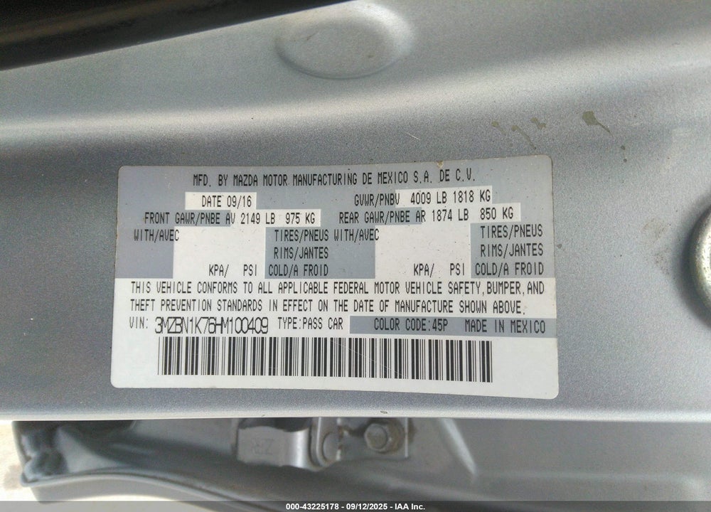 2017 MAZDA 3 SPORT VIN: 3MZBN1K76HM100409