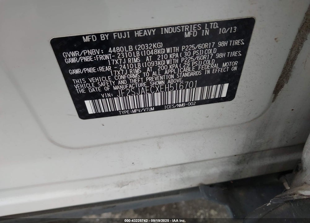2014 SUBARU FORESTER 2.5I PREMIUM VIN: JF2SJAECXEH516701