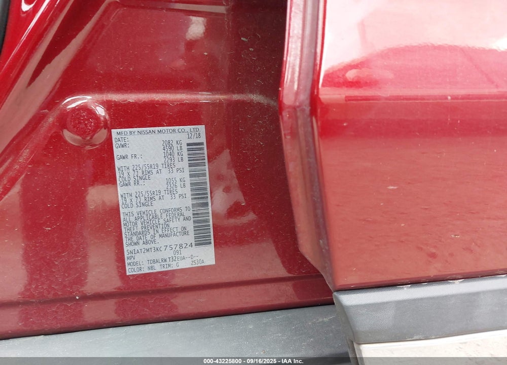 2019 NISSAN ROGUE VIN: 5N1AT2MT3KC757824