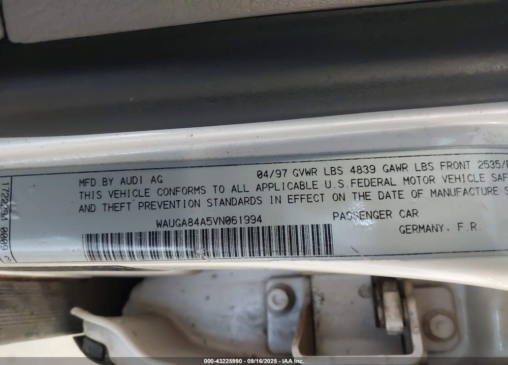 1997 AUDI A6 VIN: WAUGA84A5VN061994