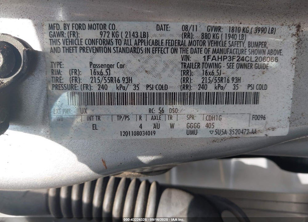 2012 FORD FOCUS SE VIN: 1FAHP3F24CL206066