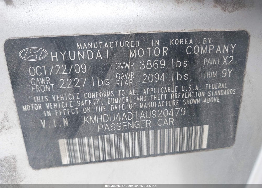 2010 HYUNDAI ELANTRA VIN: KMHDU4AD1AU920479