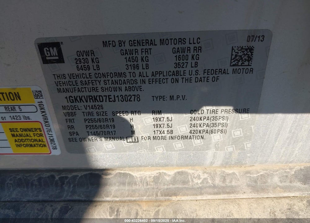 2014 GMC ACADIA VIN: 1GKKVRKD7EJ130278