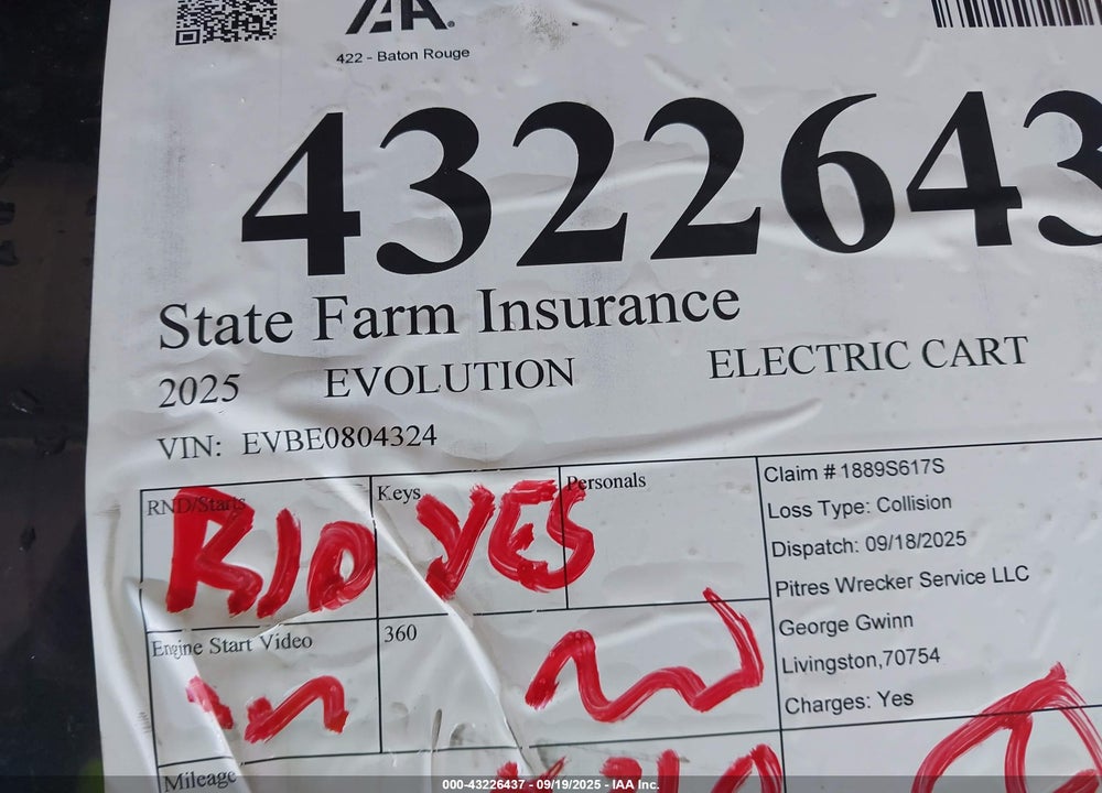 2025 EVOLUTION ELECTRIC CART VIN: EVBE0804324