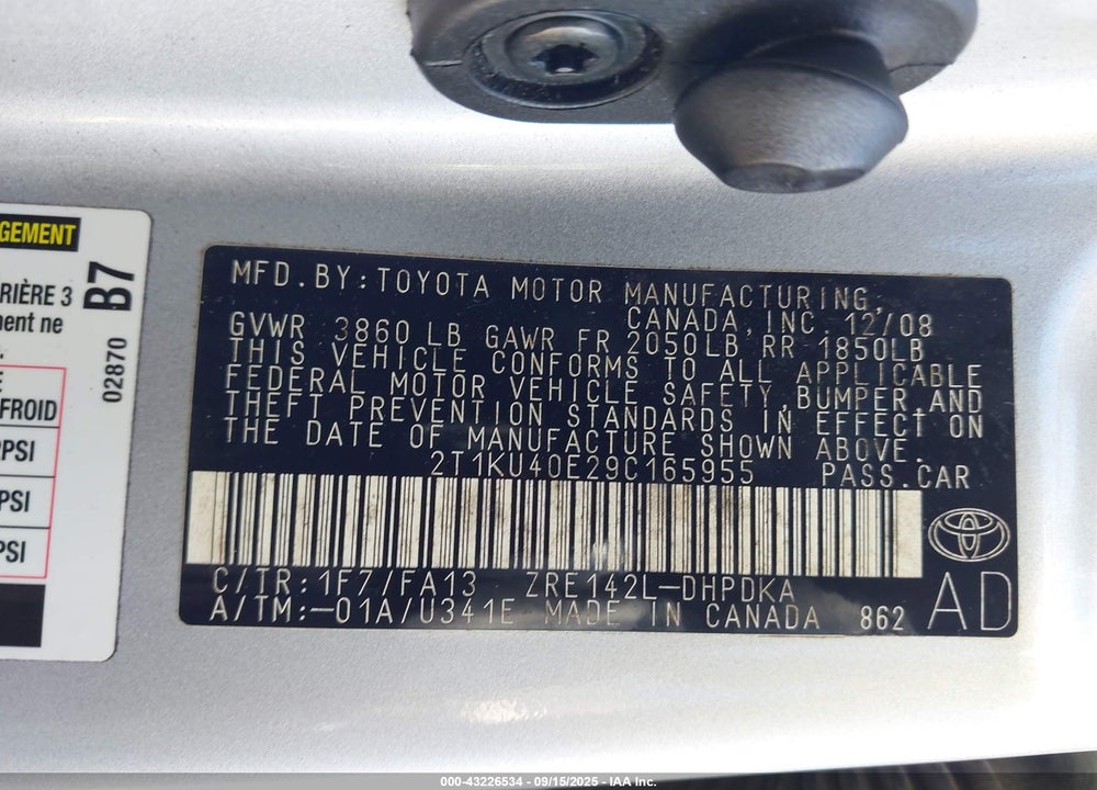 2009 TOYOTA MATRIX VIN: 2T1KU40E29C165955