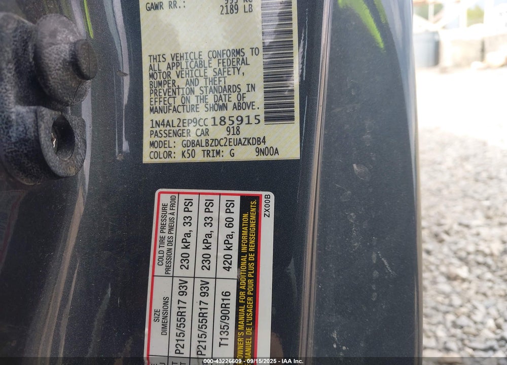 2012 NISSAN ALTIMA 2.5 S VIN: 1N4AL2EP9CC185915