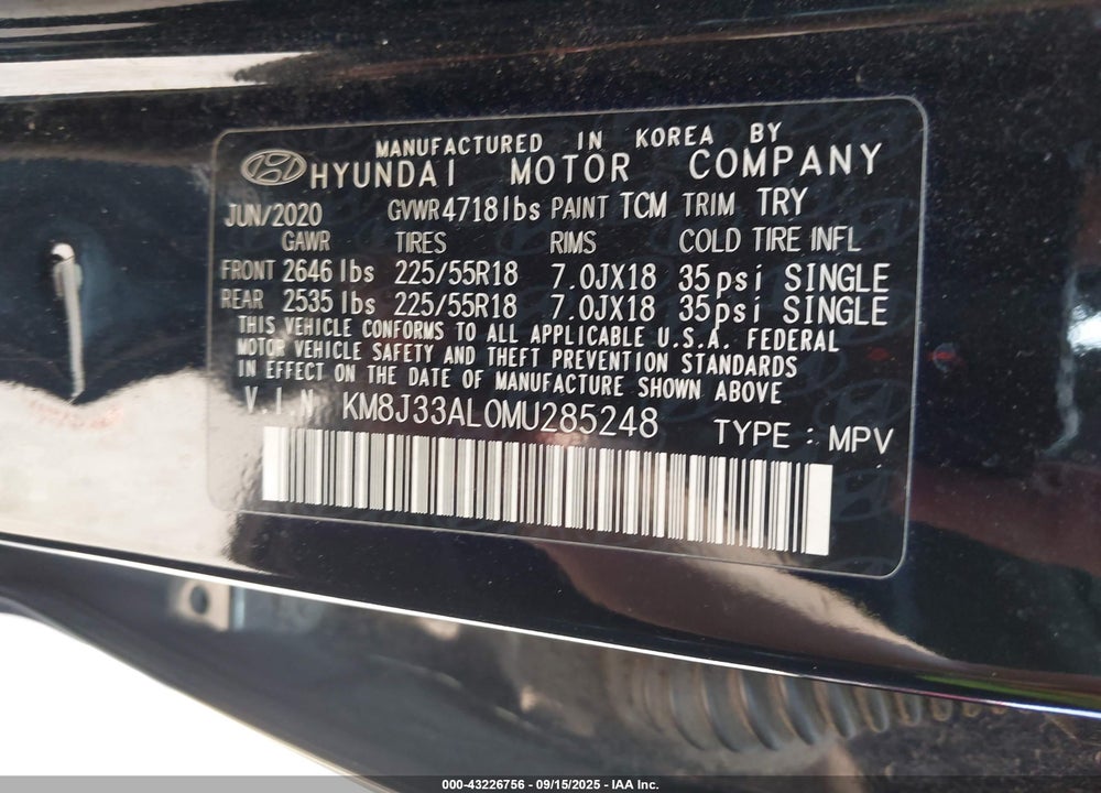 2021 HYUNDAI TUCSON ULTIMATE VIN: KM8J33AL0MU285248