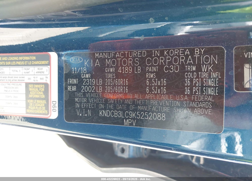2019 KIA NIRO VIN: KNDCB3LC9K5252088