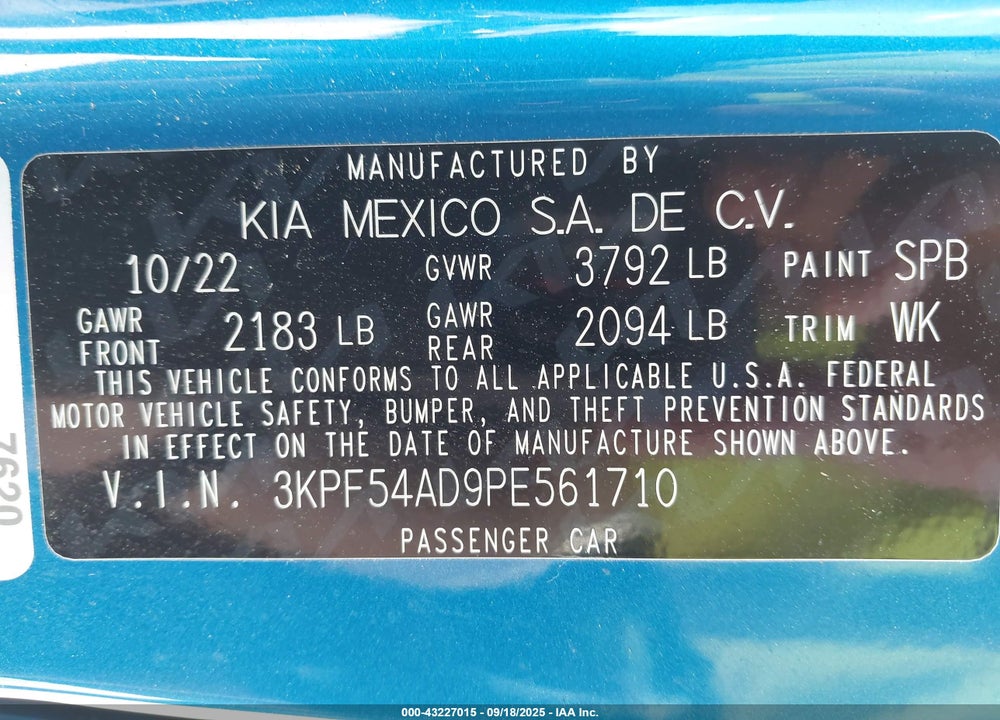 2023 KIA FORTE GT LINE VIN: 3KPF54AD9PE561710
