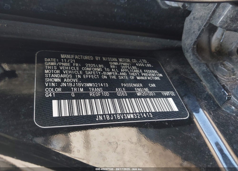 2021 NISSAN ROGUE SPORT VIN: JN1BJ1BV3MW321413
