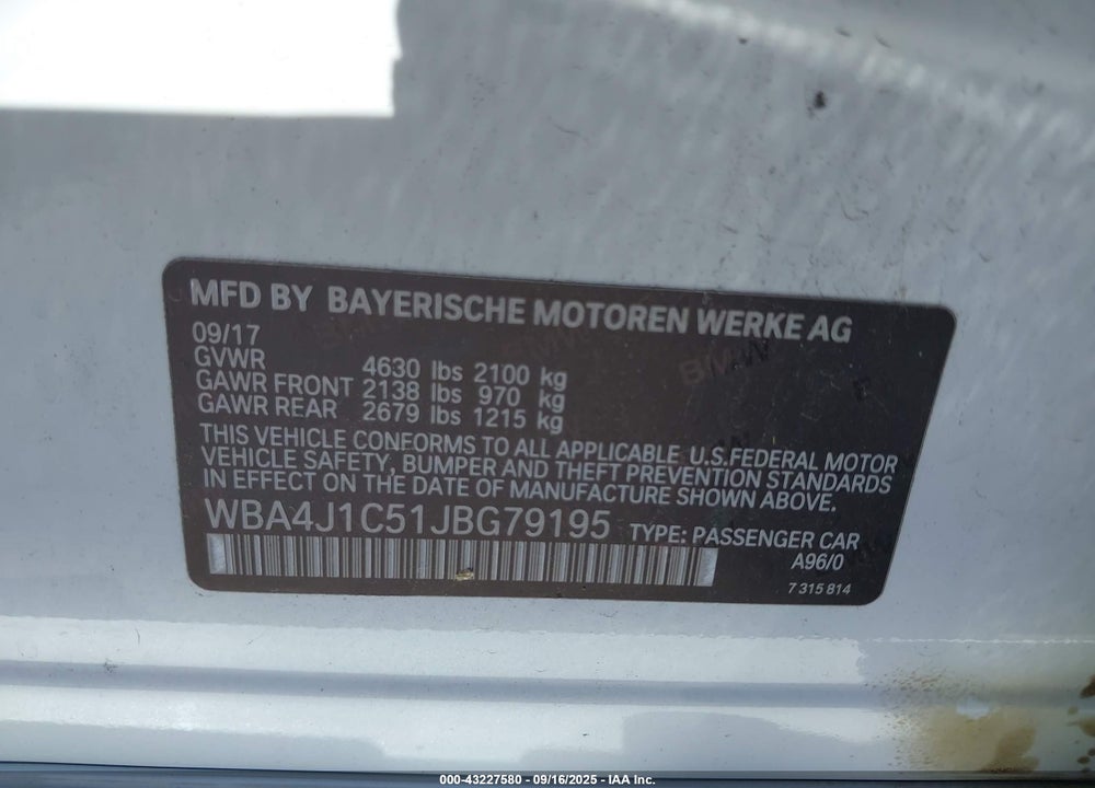 2018 BMW 4 SERIES VIN: WBA4J1C51JBG79195
